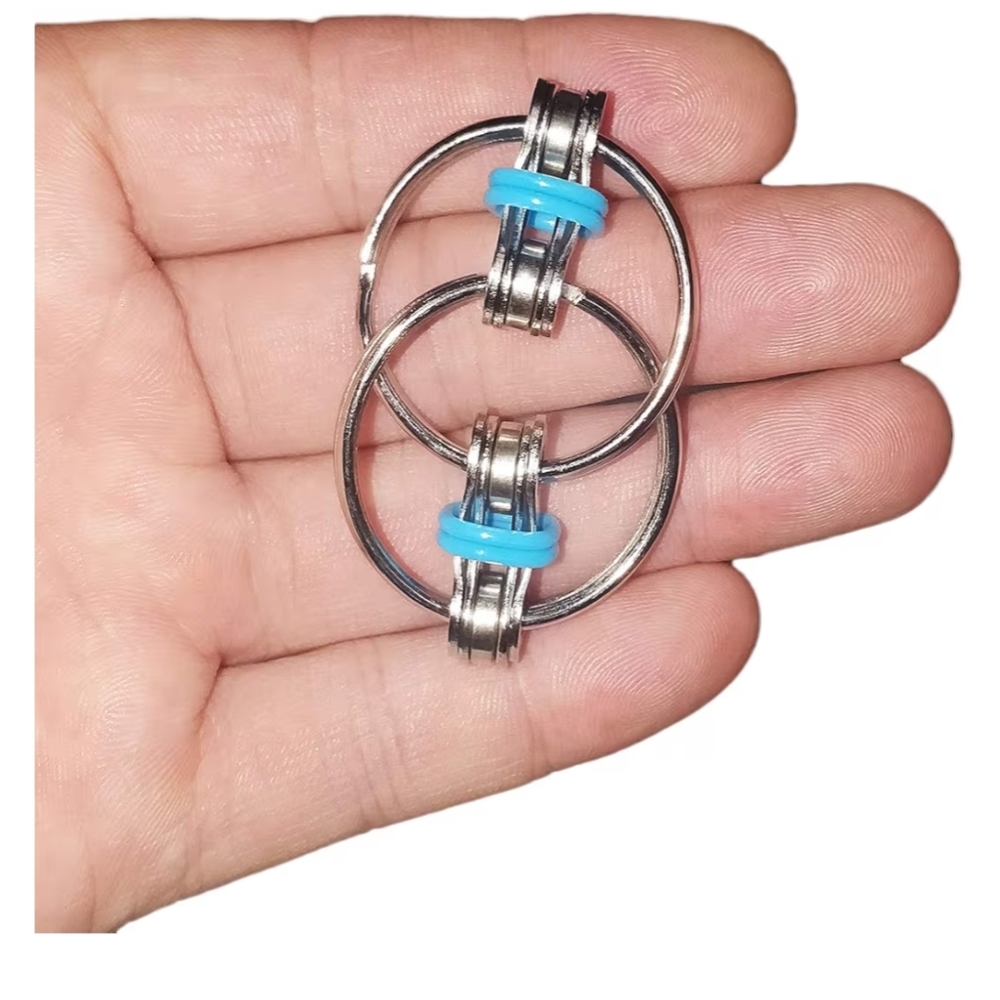 New 5 Pcs Silver and Blue Chain Fidget Keychain